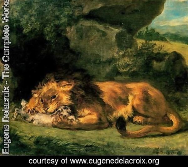 Eugene Delacroix - Lion Devouring a Rabbit