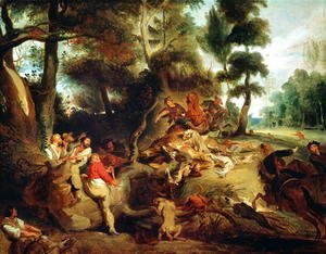 Eugene Delacroix - The Wild Boar Hunt after a painting by Rubens 1840 50