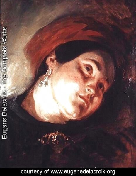 Eugene Delacroix - Head of a Woman in a Red Turban