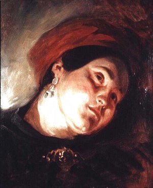 Eugene Delacroix - Head of a Woman in a Red Turban
