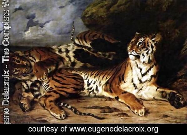 Eugene Delacroix - A Young Tiger Playing with its Mother 1830