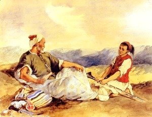 Eugene Delacroix - Two Moroccans Seated In The Countryside