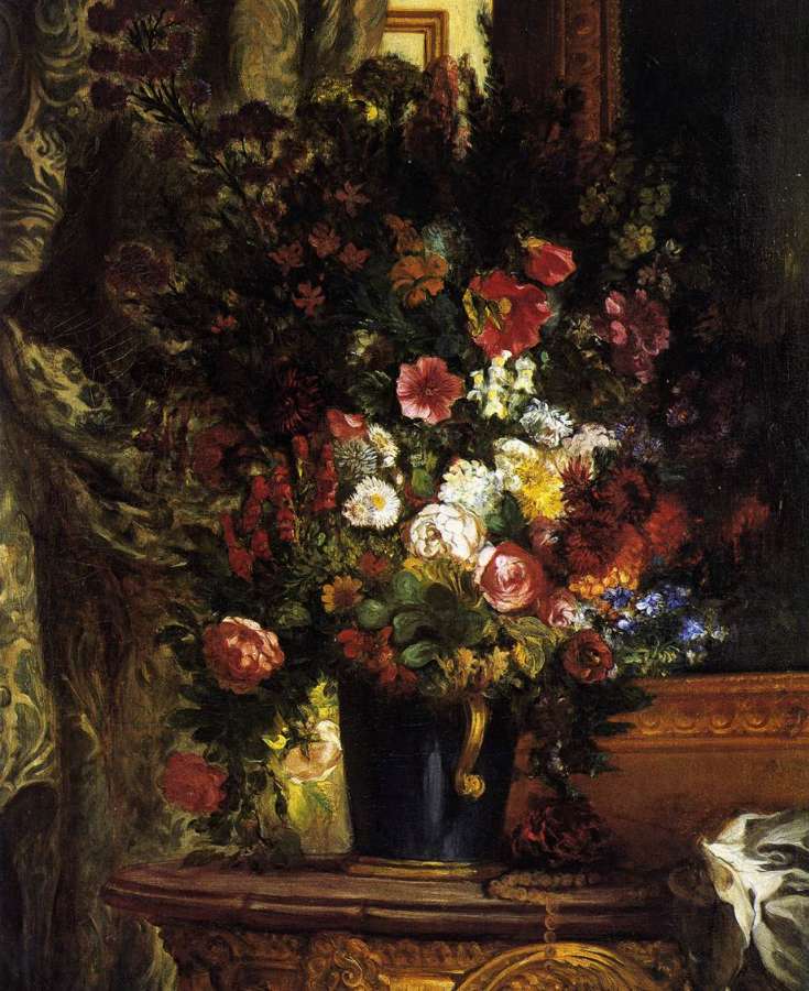 A Vase of Flowers on a Console by EUGÈNE DELACROIX