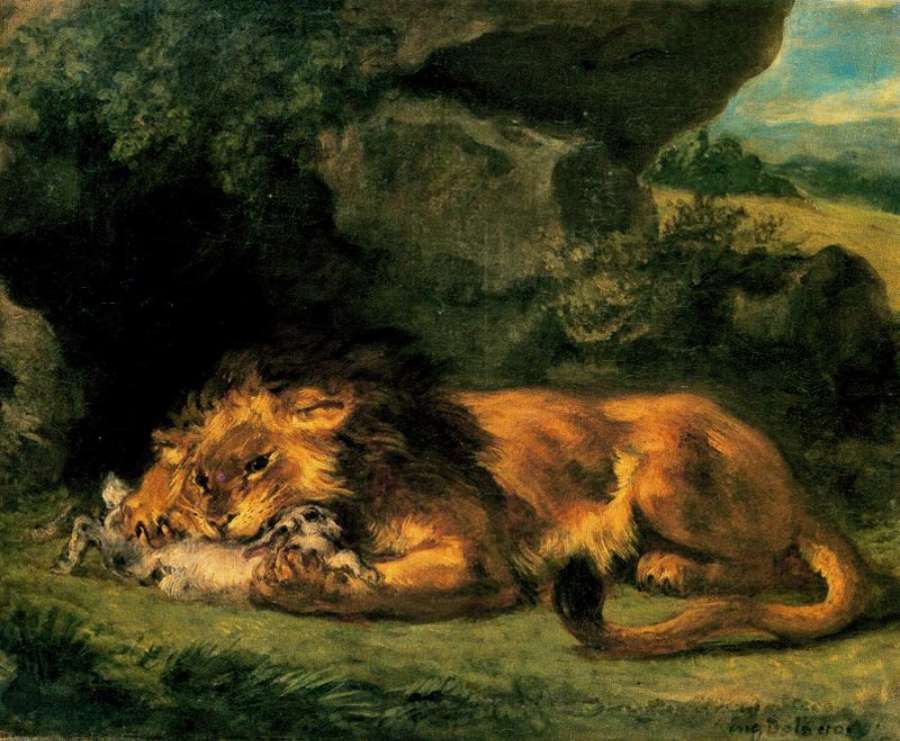 Lion Devouring a Rabbit by EUGÈNE DELACROIX