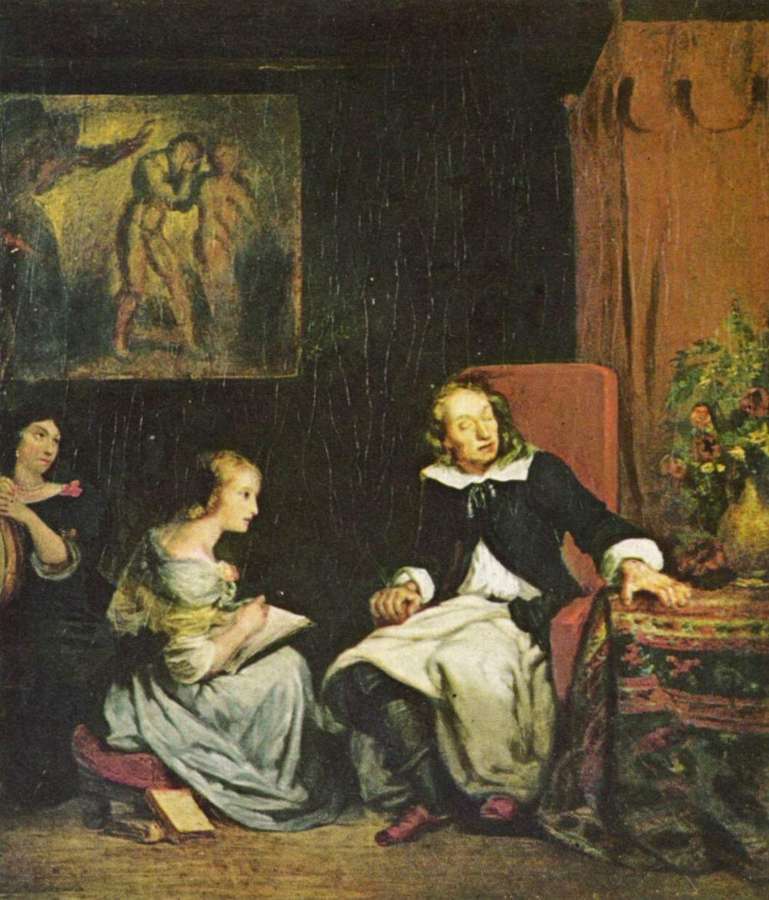 Milton dictates the Paradise to its daughters draws by EUGÈNE DELACROIX