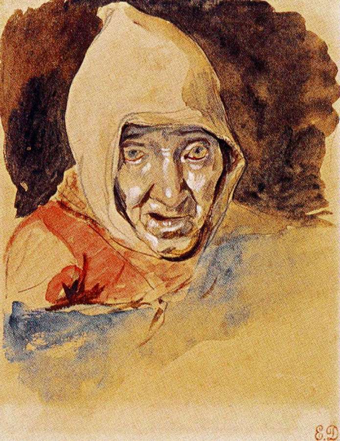 Head of an elderly woman by EUGÈNE DELACROIX