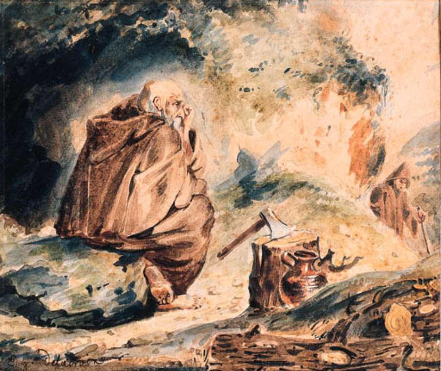 Deux hermites devant une grotte by EUGÈNE DELACROIX