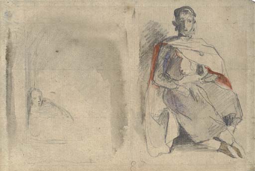 Study of a seated man in oriental dress and study of a figure in a doorway by EUGÈNE DELACROIX