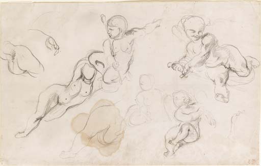 Studies of putti and a female nude by EUGÈNE DELACROIX