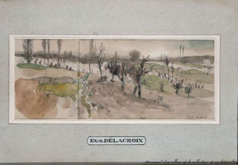 A wooded river landscape by EUGÈNE DELACROIX