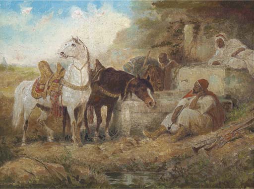 A rest at the watering hole by EUGÈNE DELACROIX