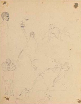 Figures duelling and other studies by EUGÈNE DELACROIX