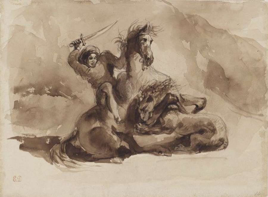 Horse and Rider Attacked by a Lion by EUGÈNE DELACROIX