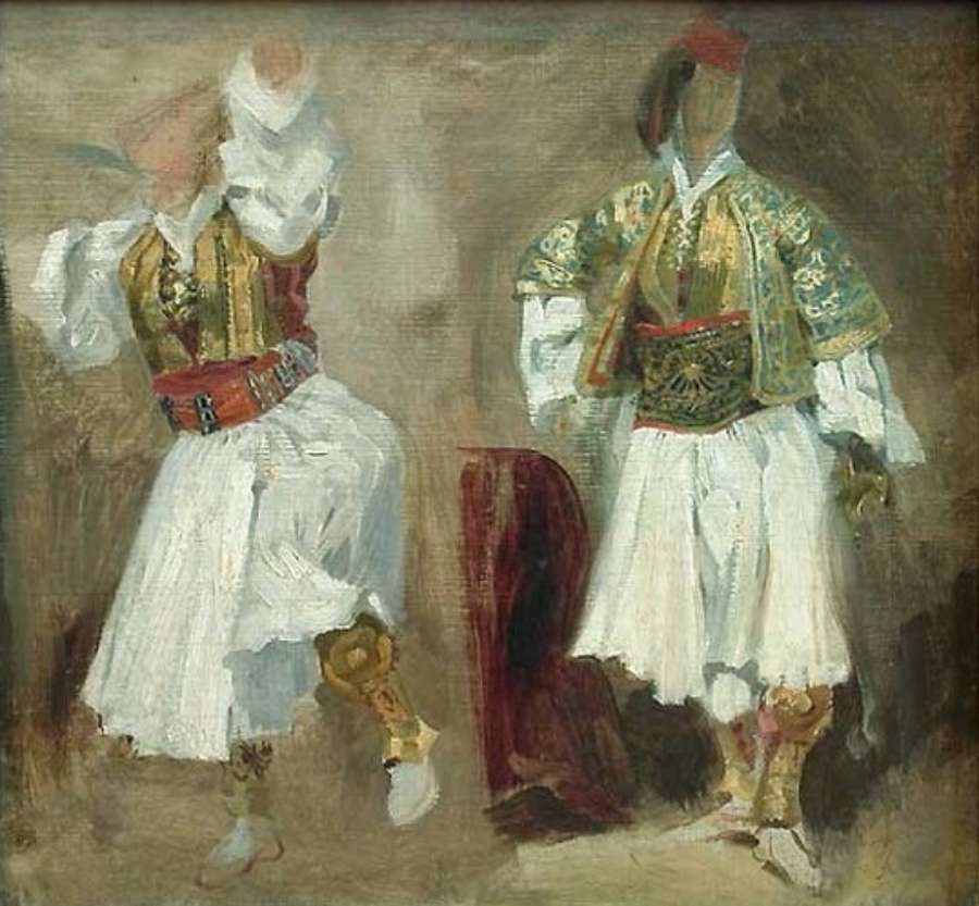 Two Views of costumes Souliotes by EUGÈNE DELACROIX