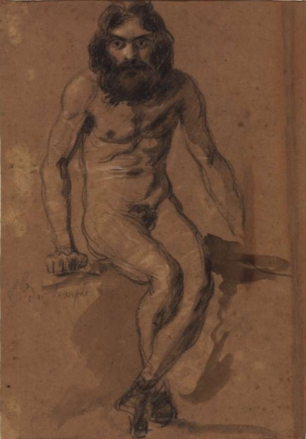 Nude bearded man, seated by EUGÈNE DELACROIX