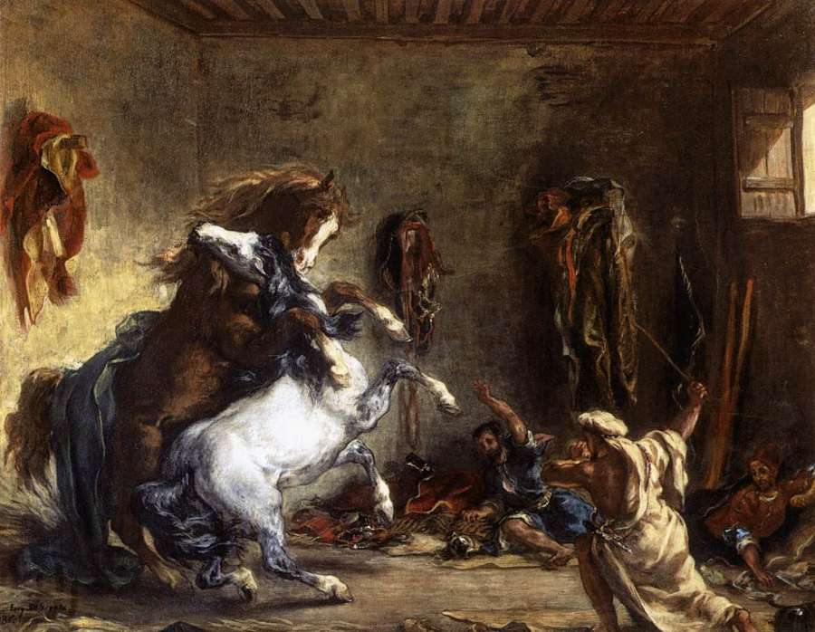 Arab Horses Fighting in a Stable 1860 by EUGÈNE DELACROIX