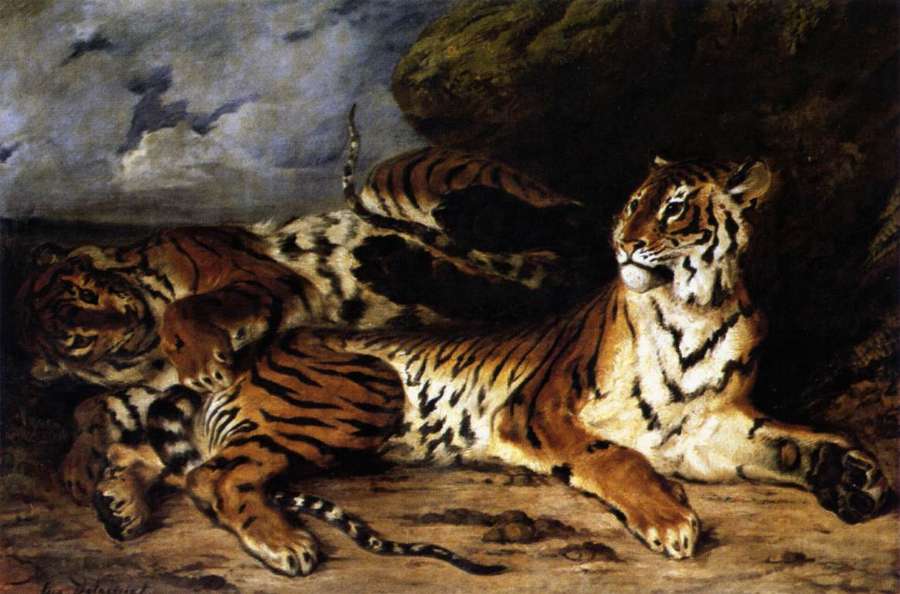 A Young Tiger Playing with its Mother 1830 by EUGÈNE DELACROIX