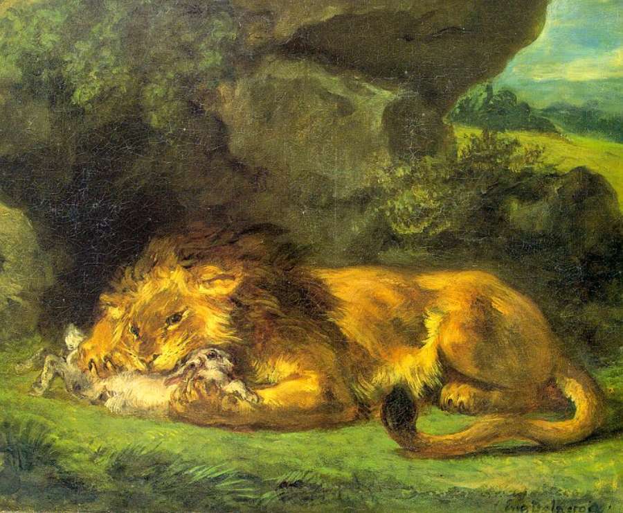 Lion with a Rabbit by EUGÈNE DELACROIX