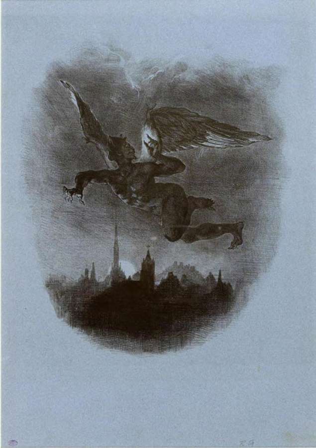 Mephistopheles Over Wittenberg (From Goethe's Faust) 1839 by EUGÈNE DELACROIX
