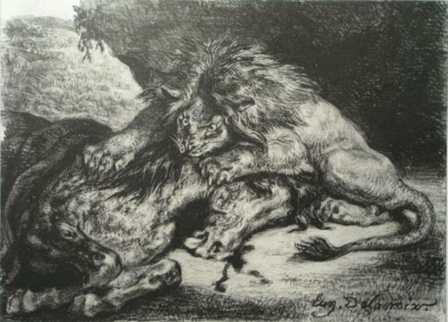 Lion devouring an Arab horse by EUGÈNE DELACROIX