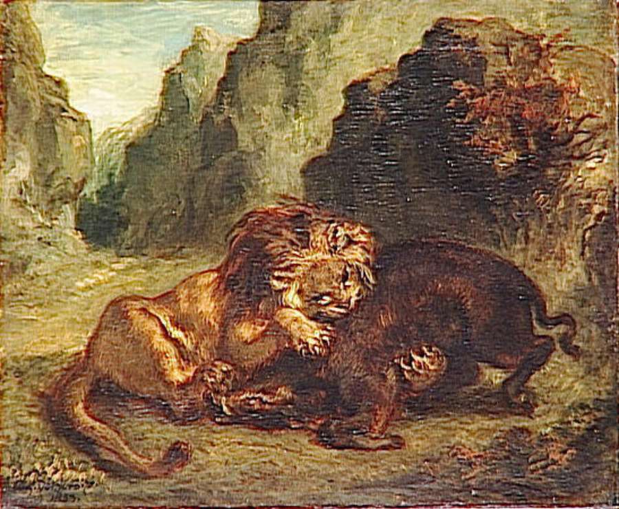 Lion and boar by EUGÈNE DELACROIX