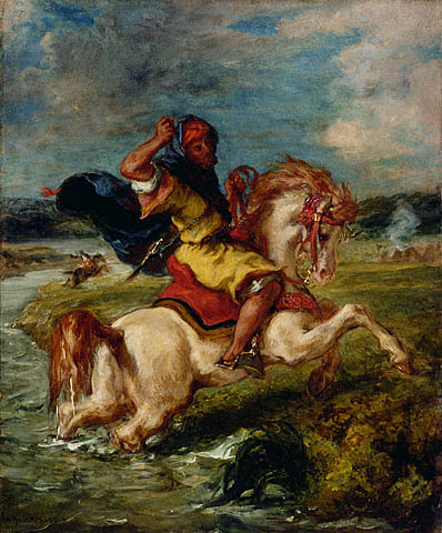 Moroccan Horseman Crossing a Ford by EUGÈNE DELACROIX