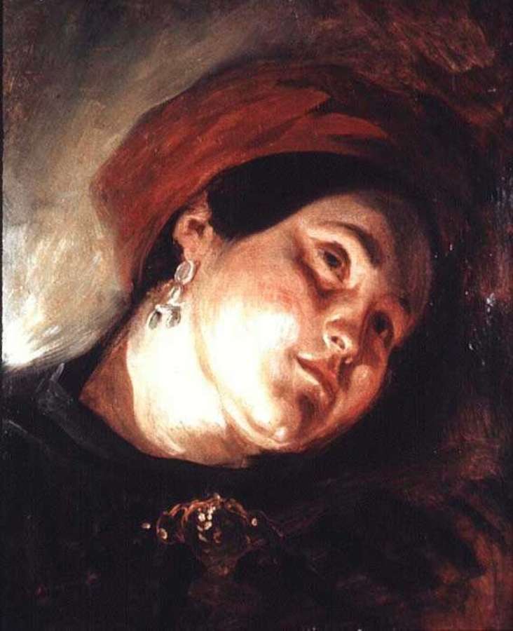 Head of a Woman in a Red Turban by EUGÈNE DELACROIX