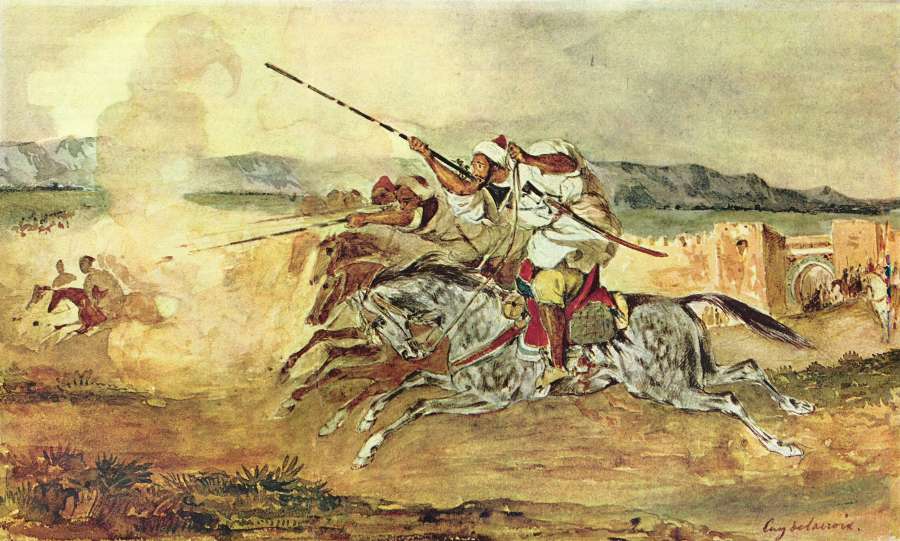 A Turkish Man on a Grey Horse attacking by EUGÈNE DELACROIX