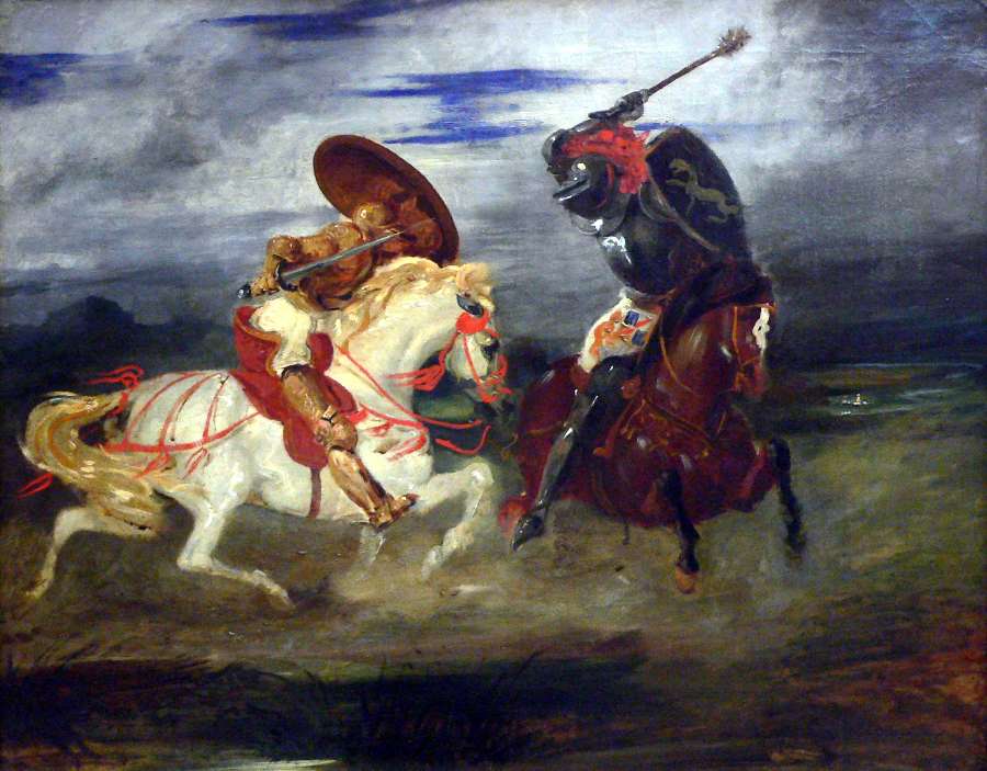 Confrontation of knights in the countryside by EUGÈNE DELACROIX