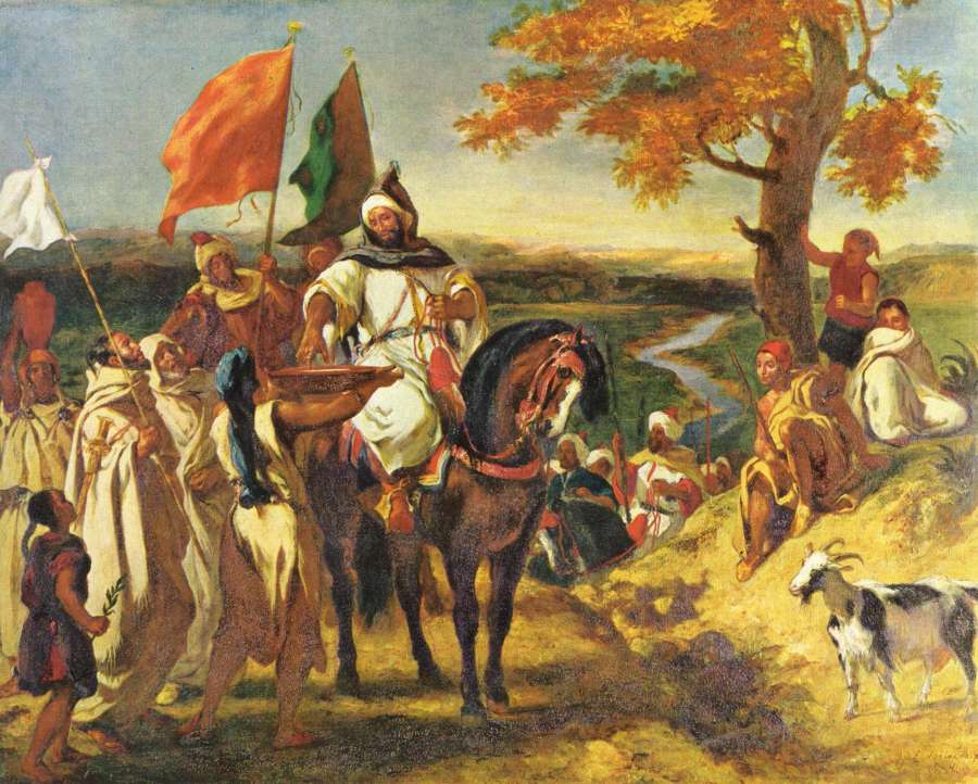 Moroccan sheikh visits his trunk by EUGÈNE DELACROIX