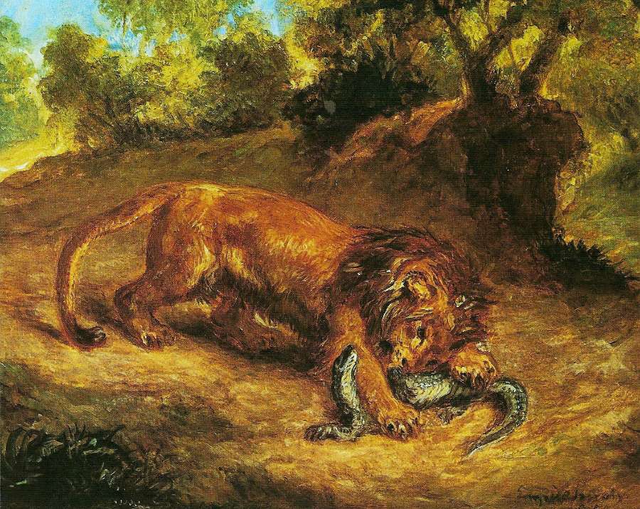 The lion and the caiman by EUGÈNE DELACROIX