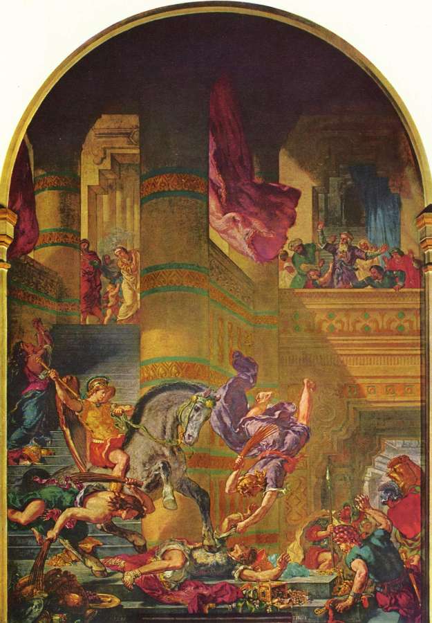 Mural for Saint-Sulpice in Paris, Chapel of the Holy Angels, Scene expulsion of Heliodorus from the Temple by EUGÈNE DELACROIX