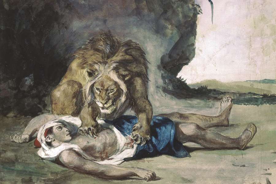 Lion Rending Apart a Corpse by EUGÈNE DELACROIX