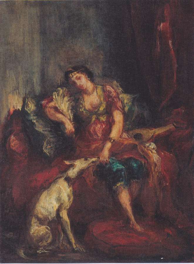 Woman from Algiers with Windhund by EUGÈNE DELACROIX