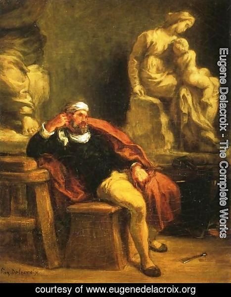 Eugene Delacroix - Michelangelo in His Studio