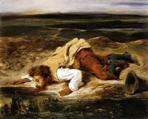Eugene Delacroix - A Mortally Wounded Brigand Quenches his Thirst
