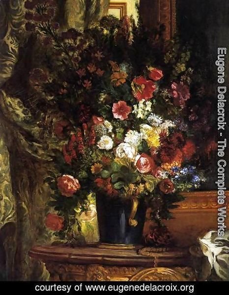 Eugene Delacroix - A Vase of Flowers on a Console