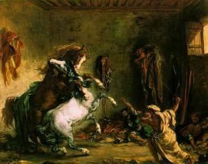 Eugene Delacroix - Arabian Horses Fighting in a Stable