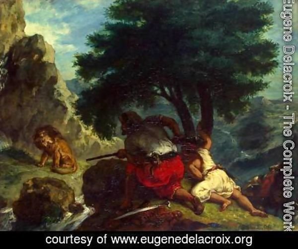 Eugene Delacroix - The Lion Hunt in Marocco