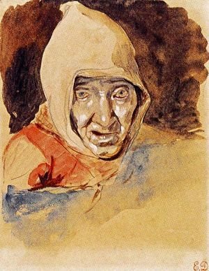 Eugene Delacroix - Head of an elderly woman