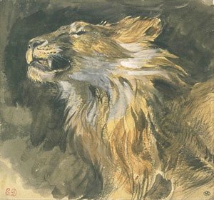 Eugene Delacroix - Head of a Lion