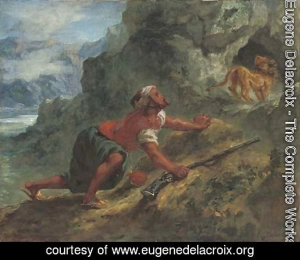 Eugene Delacroix - Arab stalking a lion