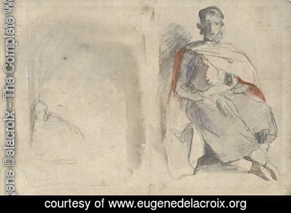 Eugene Delacroix - Study of a seated man in oriental dress and study of a figure in a doorway