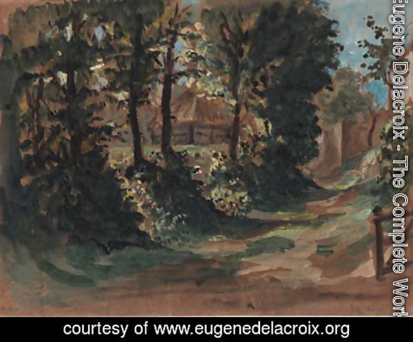 Eugene Delacroix - A view of a farmhouse near Dieppe