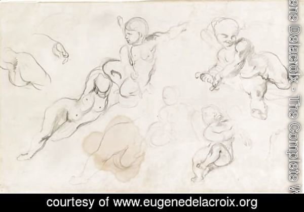 Eugene Delacroix - Studies of putti and a female nude