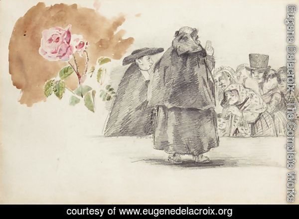 Etudes De Personnages, Probablement D'Apres Goya, Et Etude De Rose