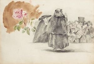 Etudes De Personnages, Probablement D'Apres Goya, Et Etude De Rose