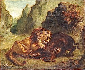 Eugene Delacroix - Lion and boar