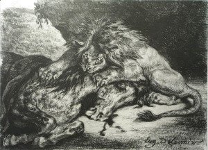 Eugene Delacroix - Lion devouring an Arab horse