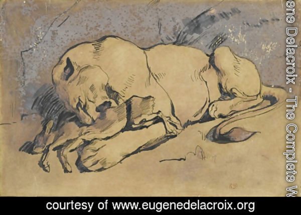 Eugene Delacroix - Lioness devouring a Rabbit